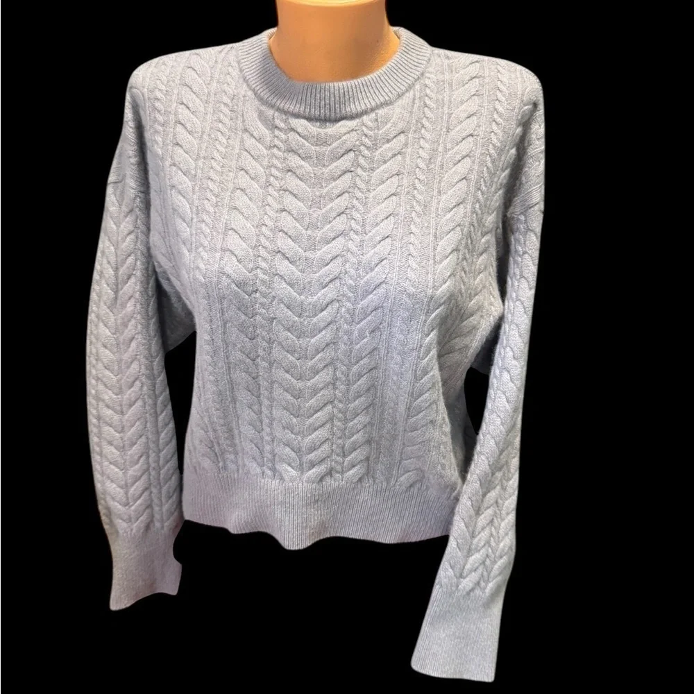 Sweaty Betty Women's Cable Cashmere Wool Blend Sweater Size Large Lavender Gray